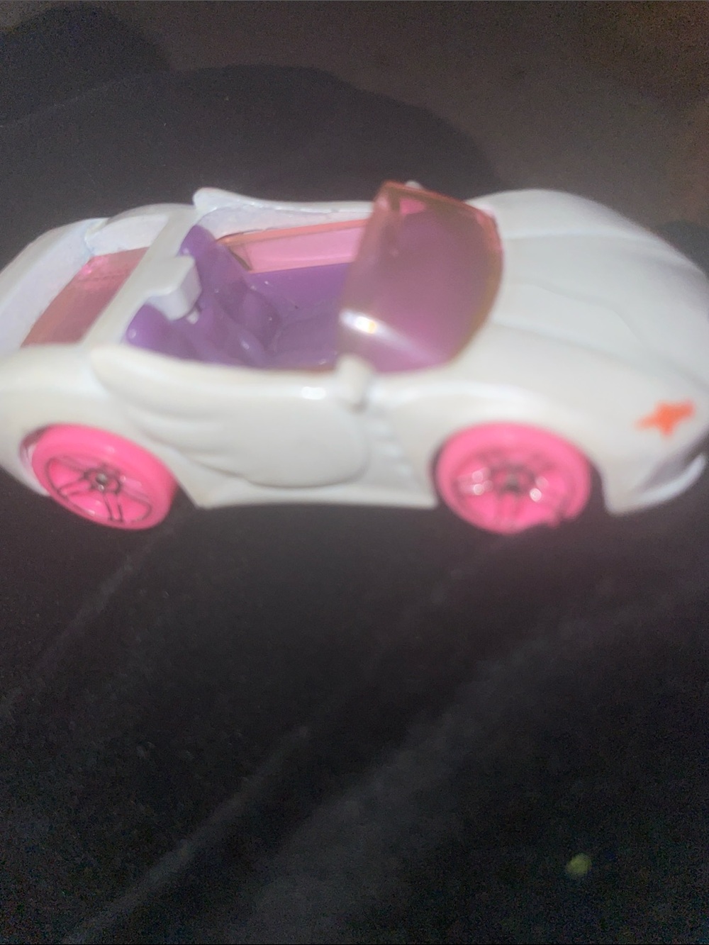 White Kids Convertible Toy Car with Pink Wheels and Purple Windshield